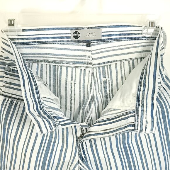 Levi's Baggy Shorts Women's 27 Blue White Stripes Denim Silver Tab - Picture 5 of 8